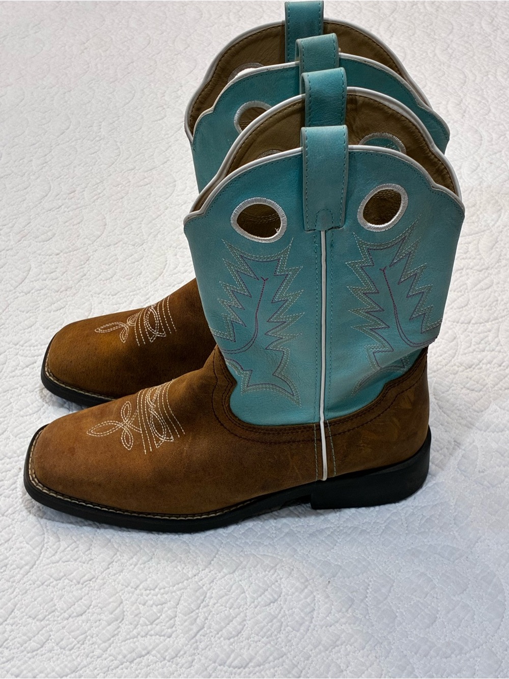 Shyanne Girls Western Cowgirl Boots Brown Turquoise Square Toe Size 7 Youth
